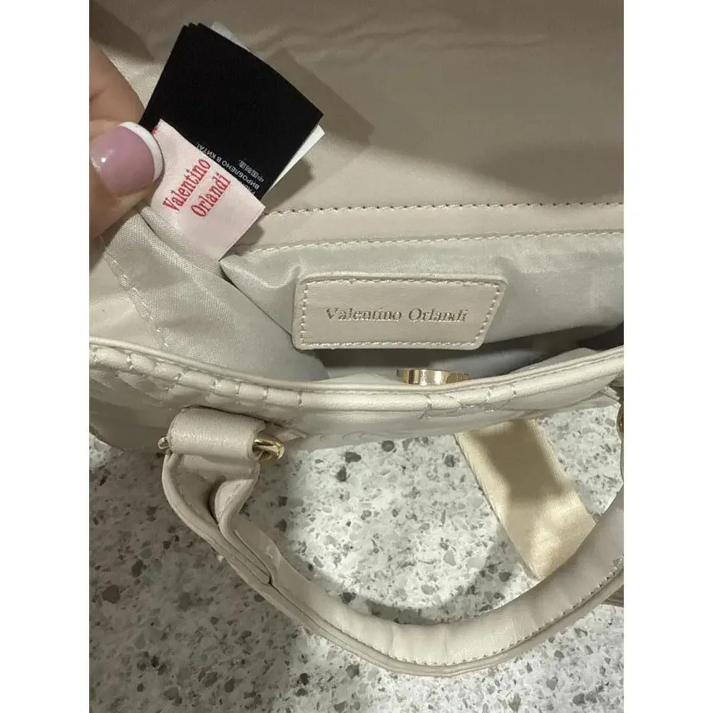 Valentino Orlandi Quilted Cream Mongrammed Crossbody Bag with Adjustable Strap